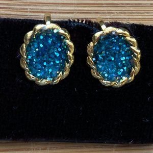 Vintage Blue Confetti Lucite Clip-On Earrings